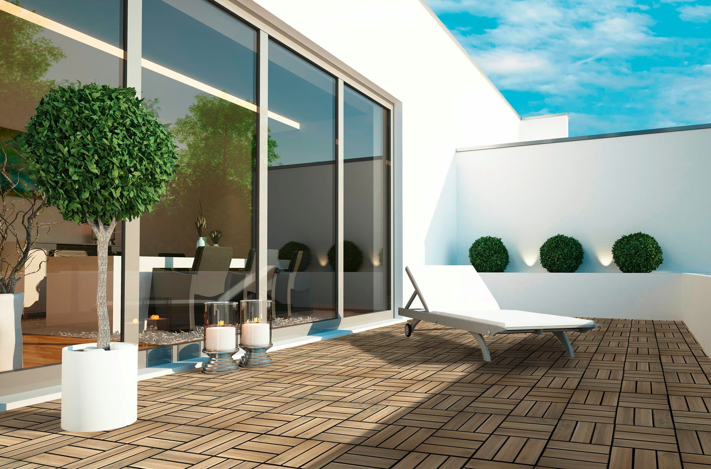 Gartenfreude Holzfliesen, Set, 10 St., 0,9 m², Akazienholz, wetterfest, mit Klickfunktion