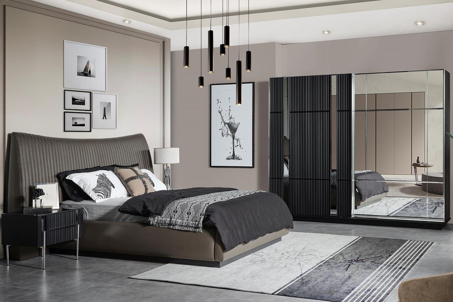 JVmoebel Schlafzimmer-Set Luxuriöses Schlafzimmer Doppelbett 2x Nachttische Kleiderschrank 4tlg, (4-St., Bett, 2x Nachttisch, Kleiderschrank), Made in Europa