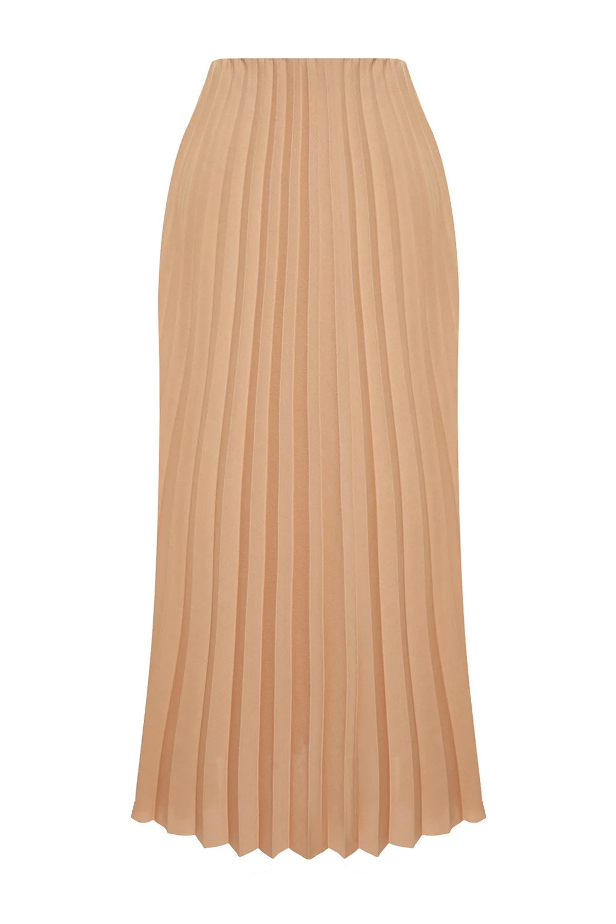 Trendyol Modest  Beigefarbener, plissierter Strickrock TCTSS24EE00005