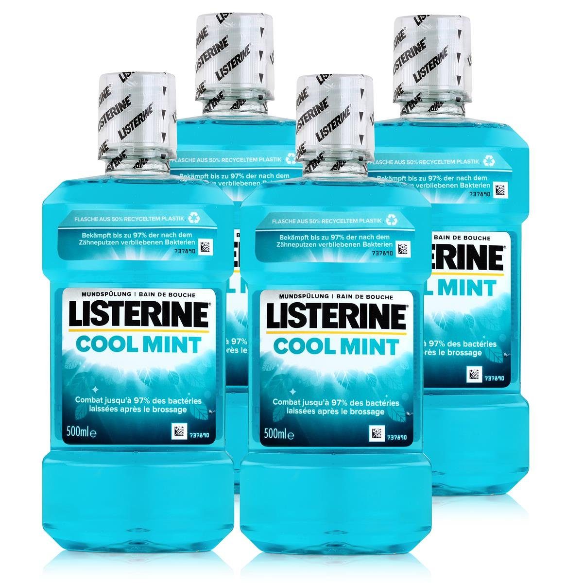 Listerine Mundspülung, Listerine Mundspülung Cool Mint 500ml - Intensiver Minzgeschmack (4er