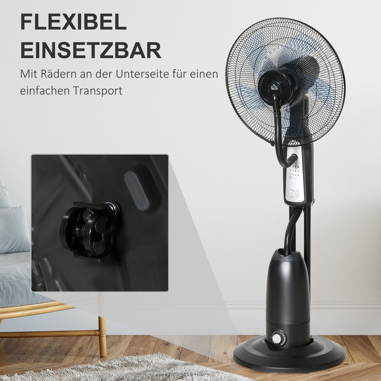 HOMCOM Standventilator mit 2,8 Liter Wasserzerstäuber Lüfter Nebelfunktion