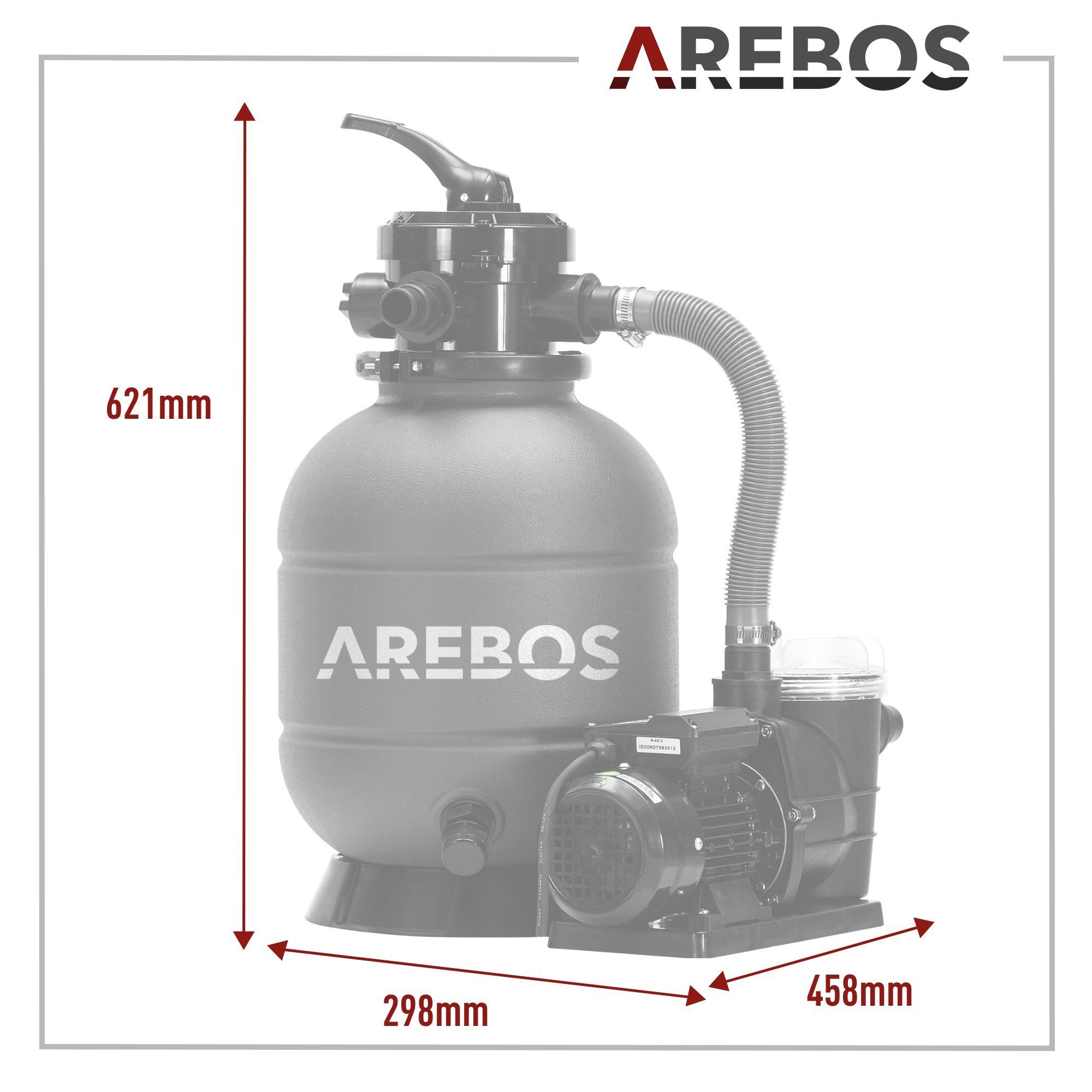 Arebos Sandfilteranlage mit Pumpe inkl.700g Filterbälle + 2m Schlauch, 400 W, 7 Wege-Ventil (Set)