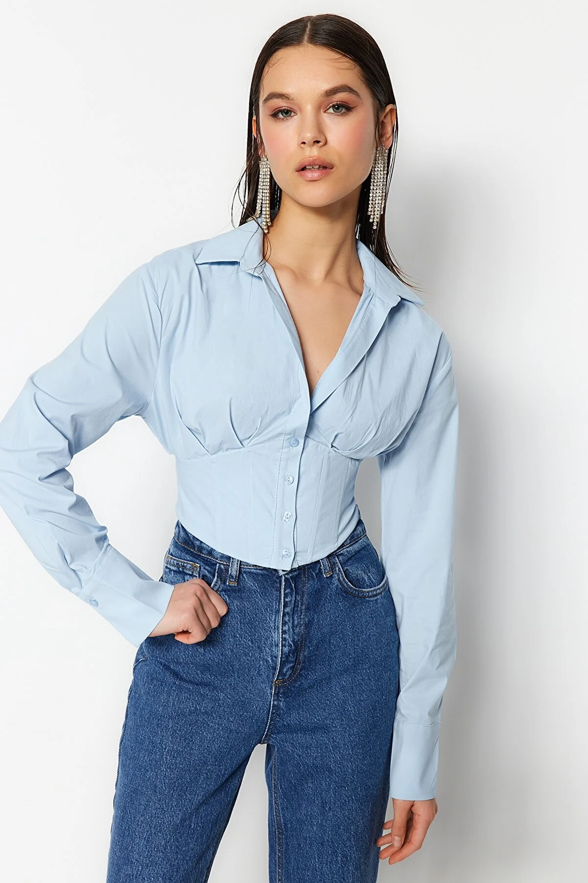 Trendyol Collection  Hemd - Blau - Figurbetont