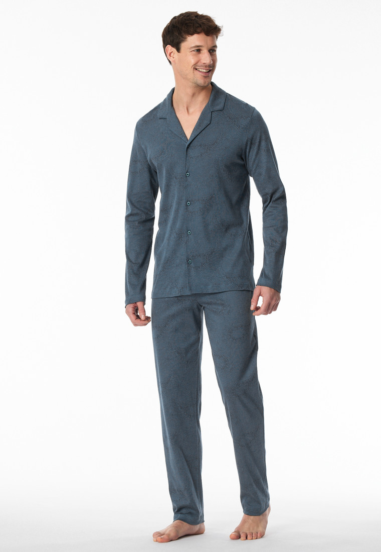 Pyjama lang Paisley jeansblau - Fine Interlock
