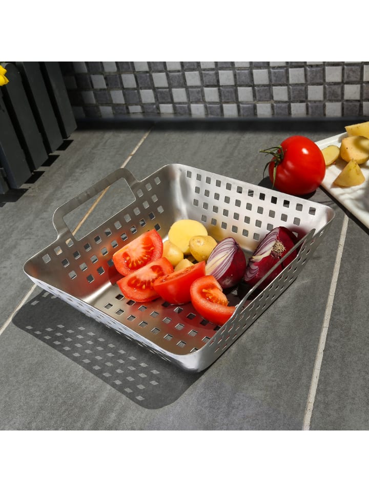 GAUMENKICK Gemüsekorb Grillschale Grillkorb Edelstahl H: 6,9cm in silber günstig kaufen onesize