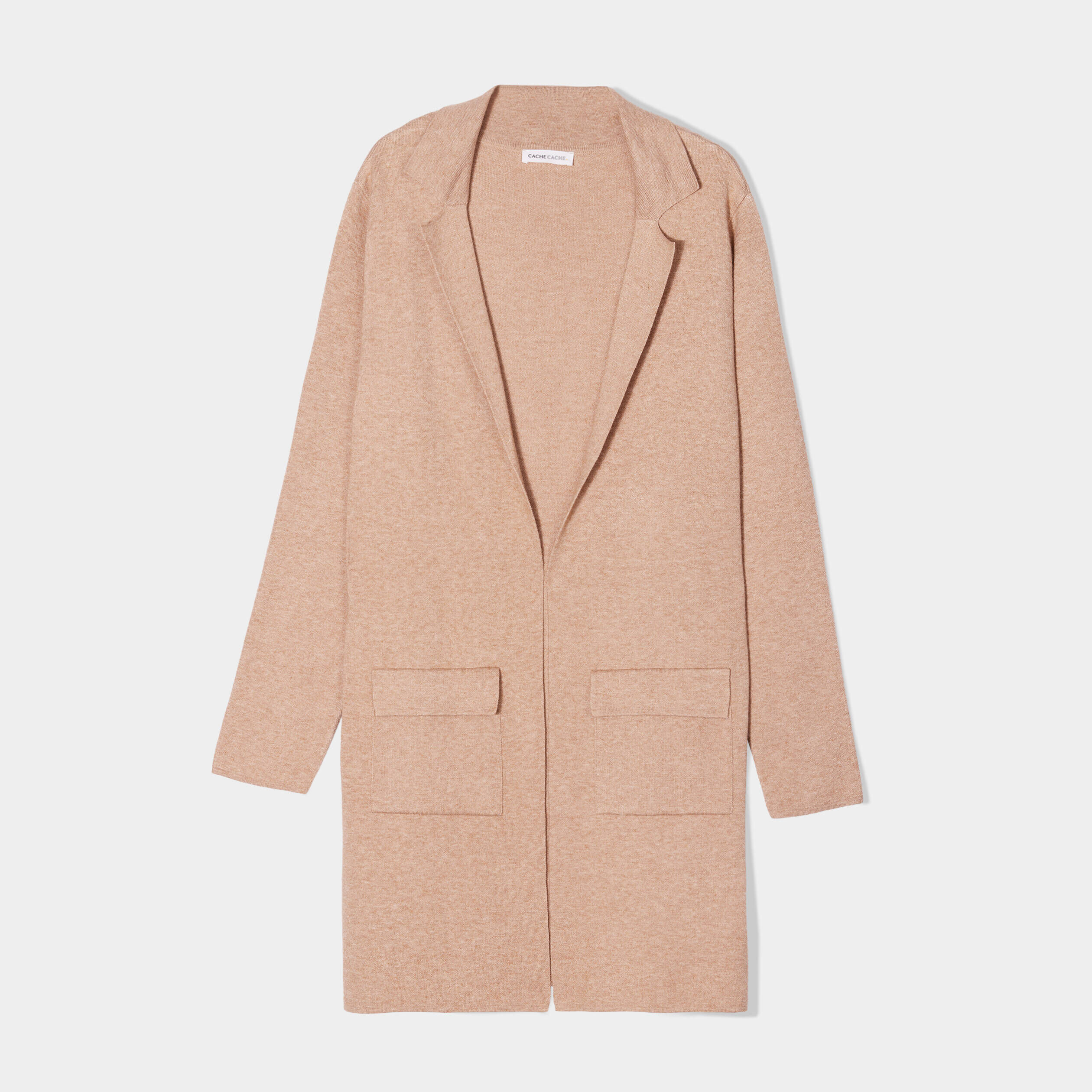 Manteau long col cranté à revers beige femme | Cache Cache