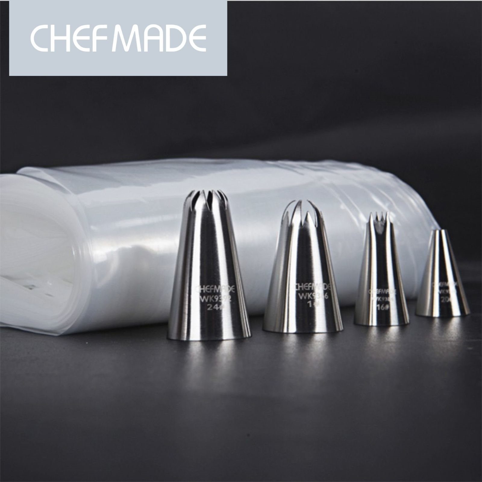 Chefmade Spritzbeutel Mehrwegspritzbeutel 54tlg Set zum Backen (CHEFMADE, 54tlg Spritztüllen und Spritzbeutel Set zum Backen, Modellierwerkzeug, Torten modellieren, Torten dekorieren, Mini Teigschaber, Backzubehör, Backhelfer, Backwerkzeug, Premium)