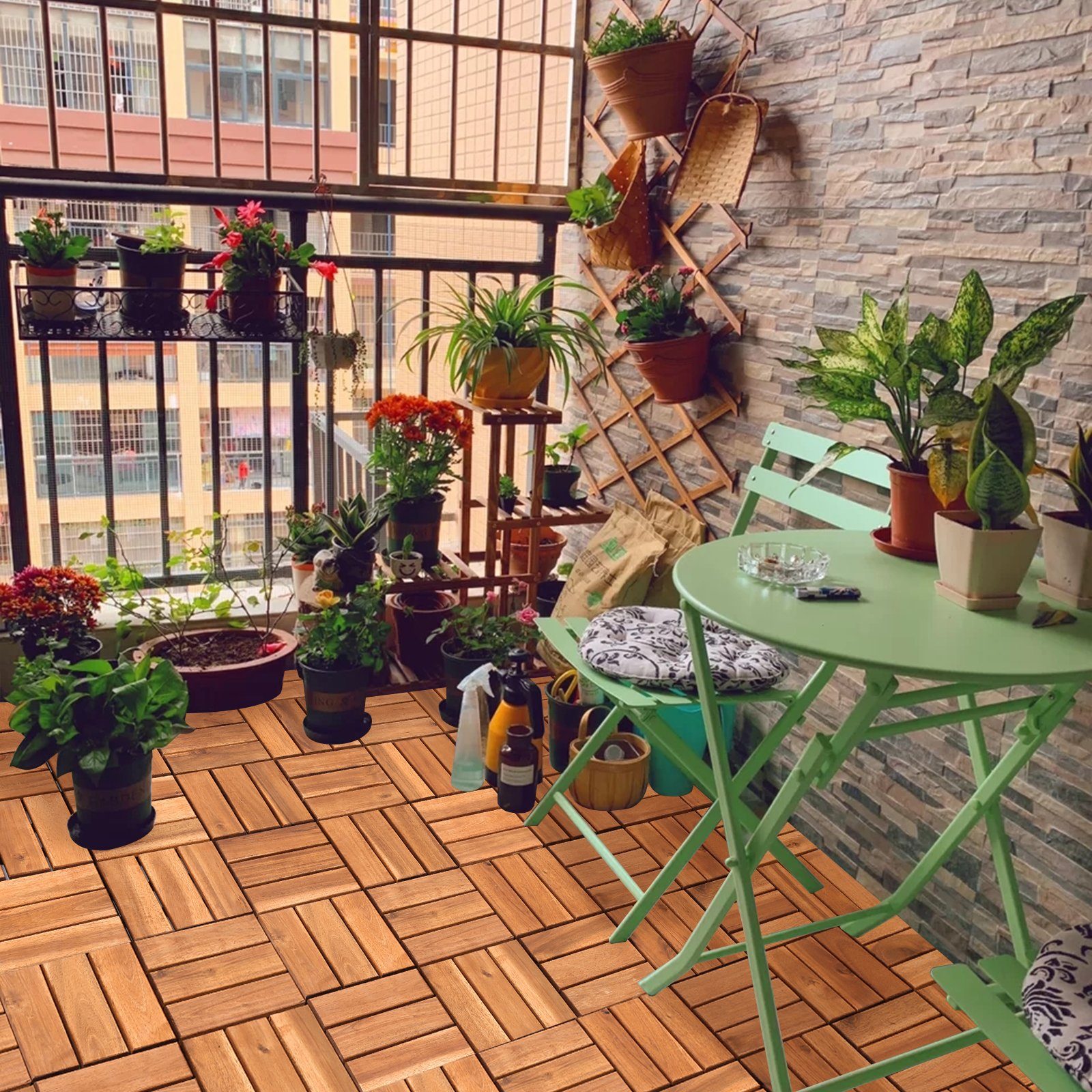 Gimisgu Holzfliesen 11x Terrassenfliese Bodenfliesen Garten Akazie 30x30cm Klicksystem, Platten Holz Bodenfliese