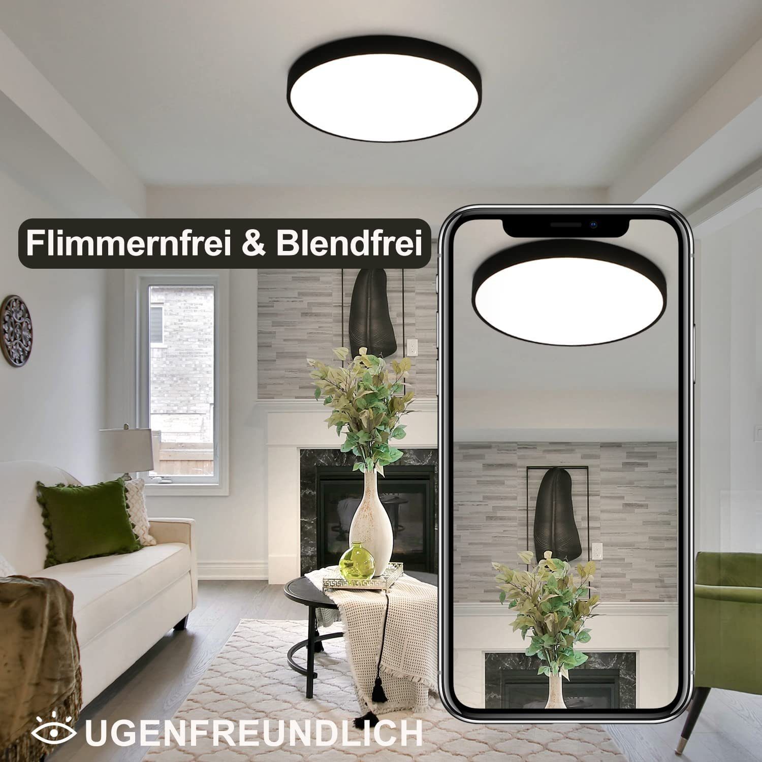 Nettlife LED Panel Schwarz 30W Deckenlampe IP44 Wasserdicht Flach Rund ‎28 x 28 x 2,5 cm, Dimmbar mit Fernbedienung, LED fest integriert, Warmweiß, Neutralweiß, Kaltweiß, für Badzimmer Wohnzimmer Küche Schlafzimmer Flur Büro