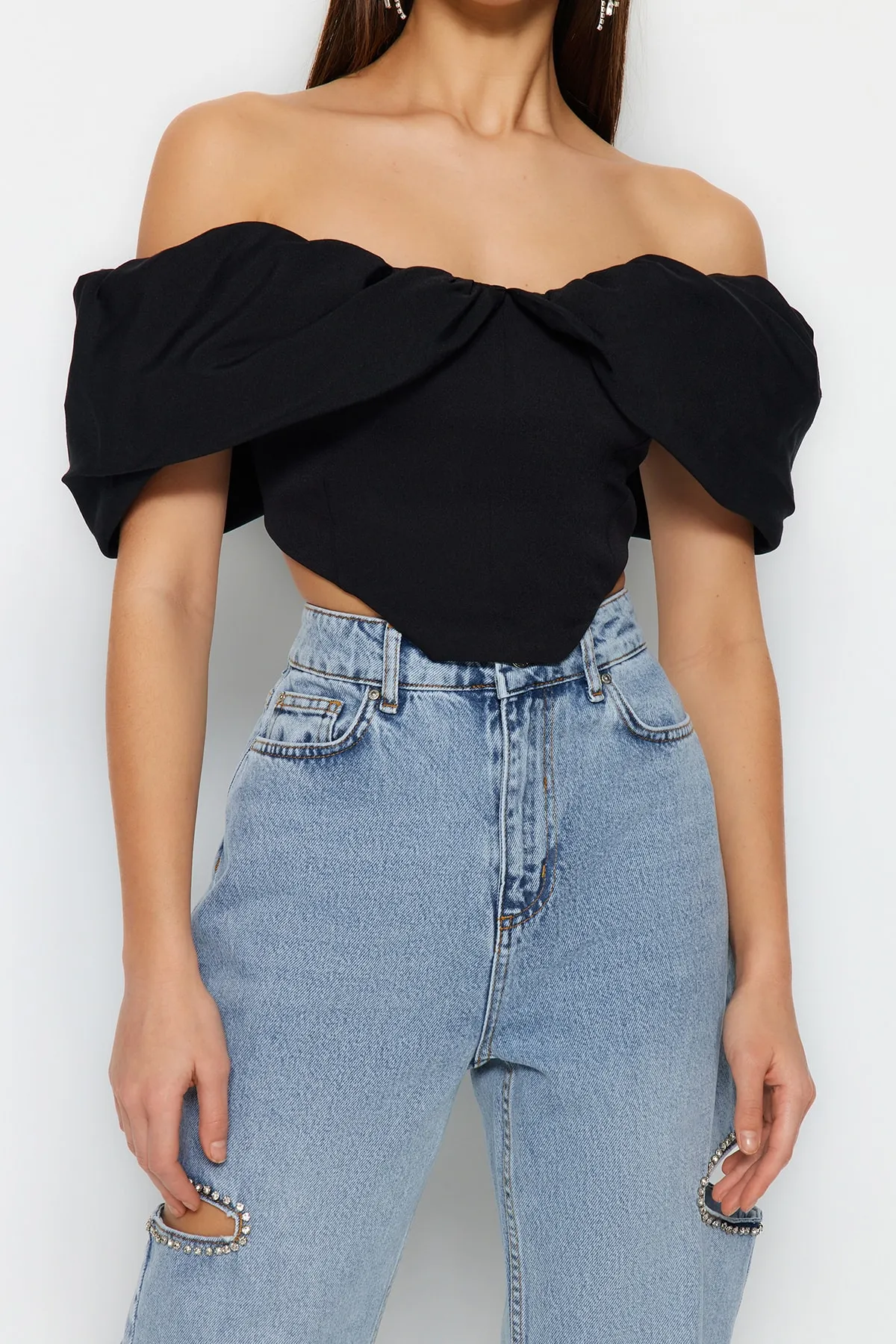 Trendyol Collection  Schwarzes Carmen-Kragen-Bügel-Bustier TPRSS23BS00121
