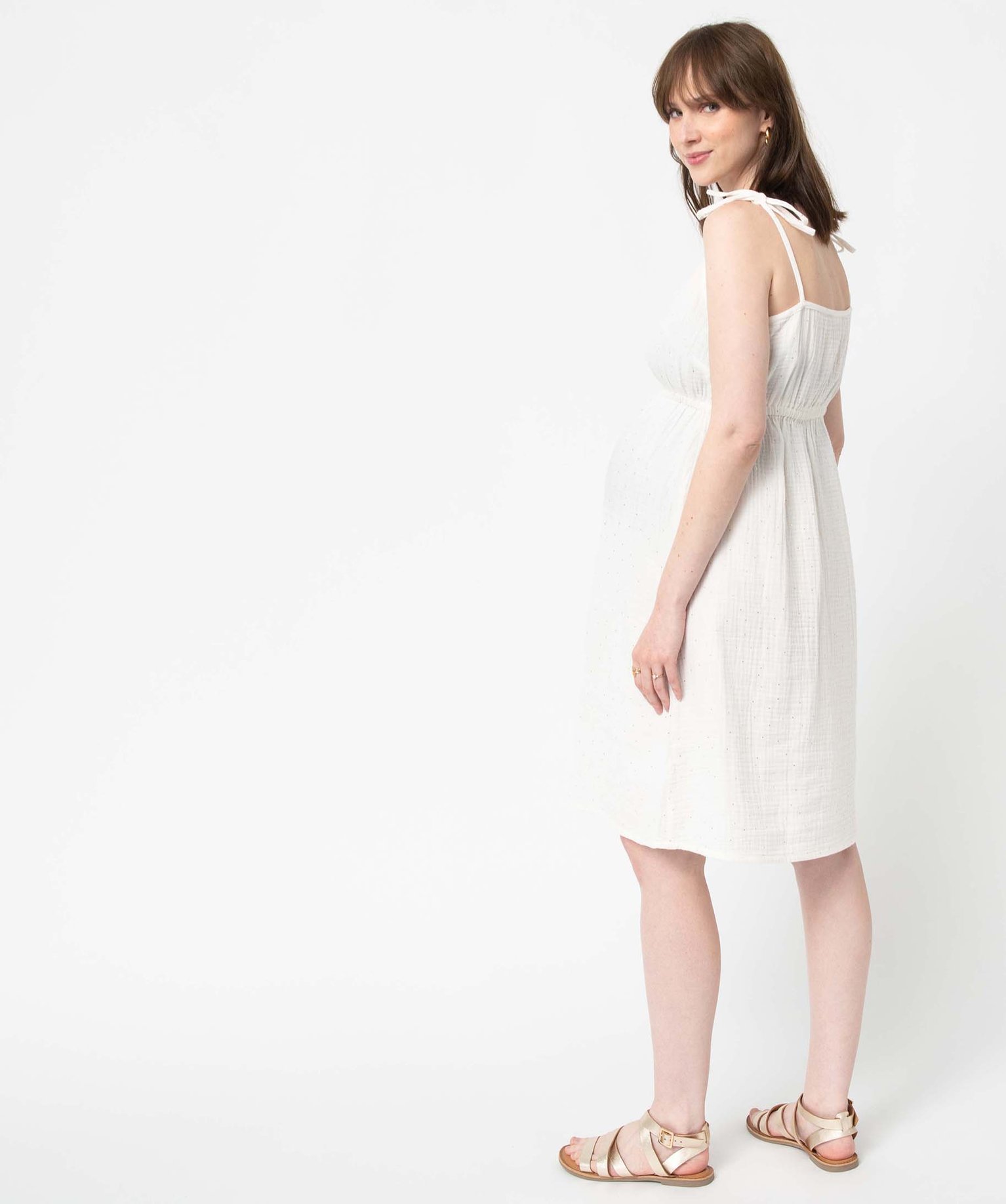 Robe de grossesse à fines bretelles en gaze de coton ecru | GEMO