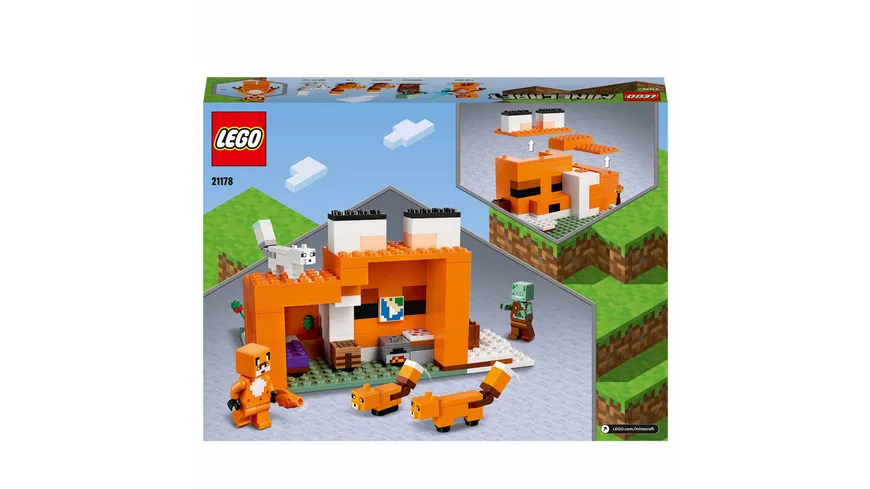 LEGO Minecraft 21178 Die Fuchs-Lodge, Spielzeug ab 8 Jahren mit Figuren
