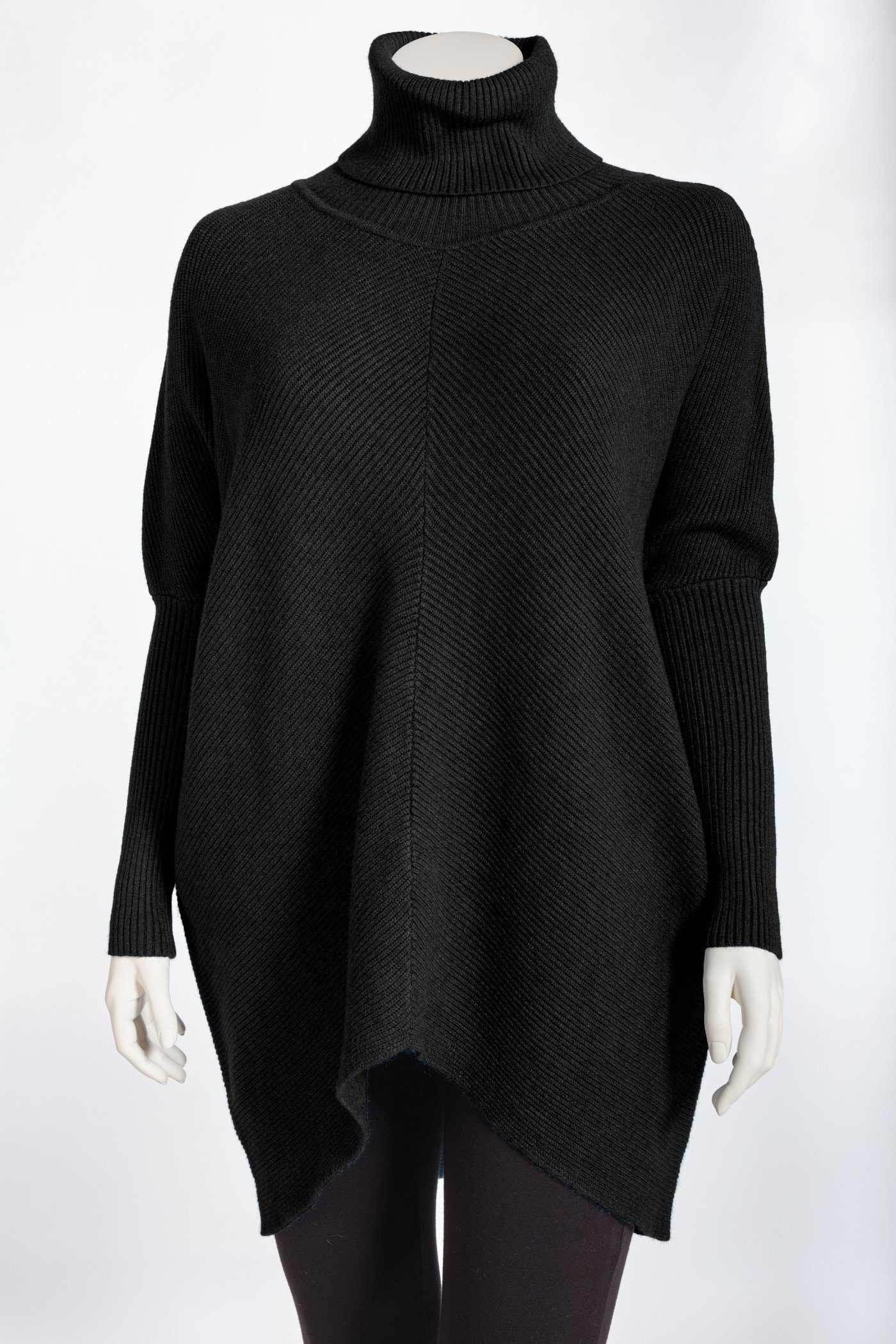 PEKIVESSA Longpullover Oversized langer Rollkragenpullover Damen Fledermausärmel (1-tlg) hinten länger