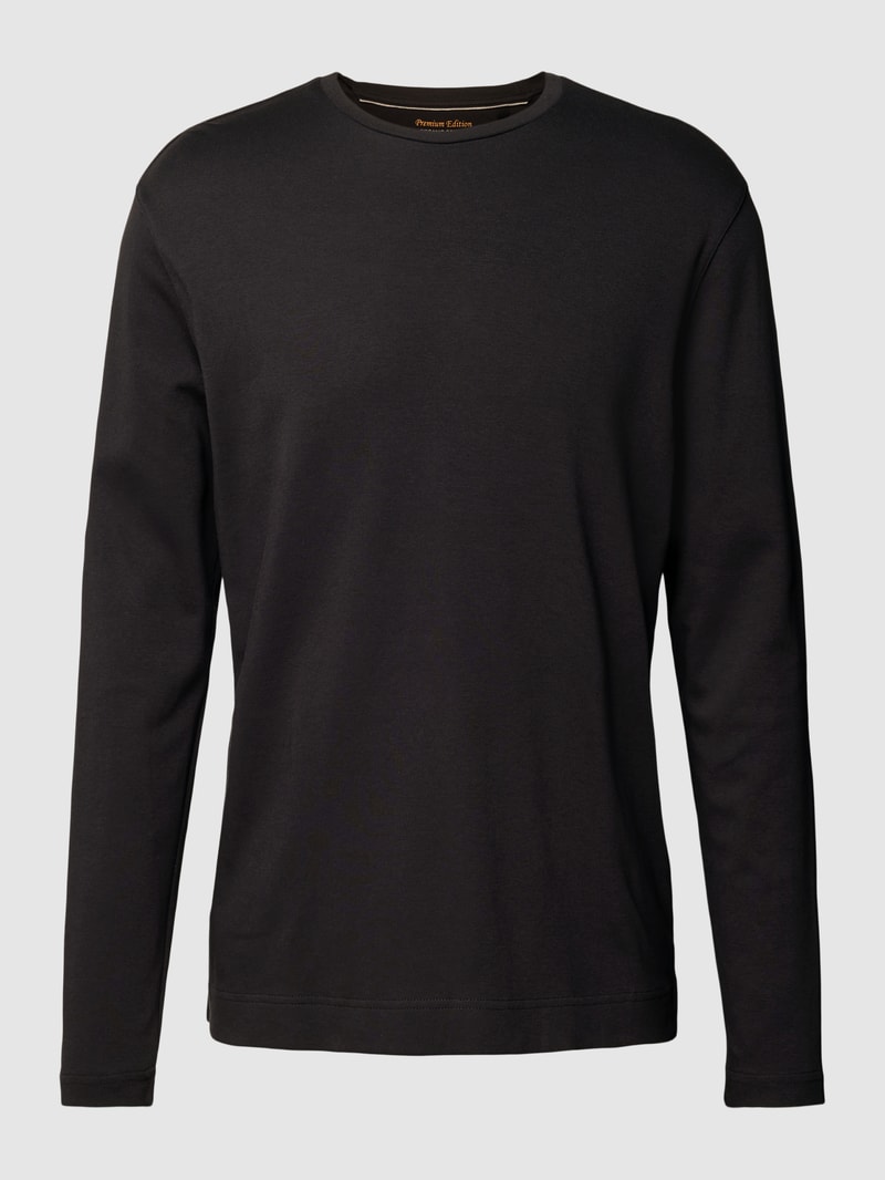 Longsleeve mit geripptem Rundhalsausschnitt in schwarz