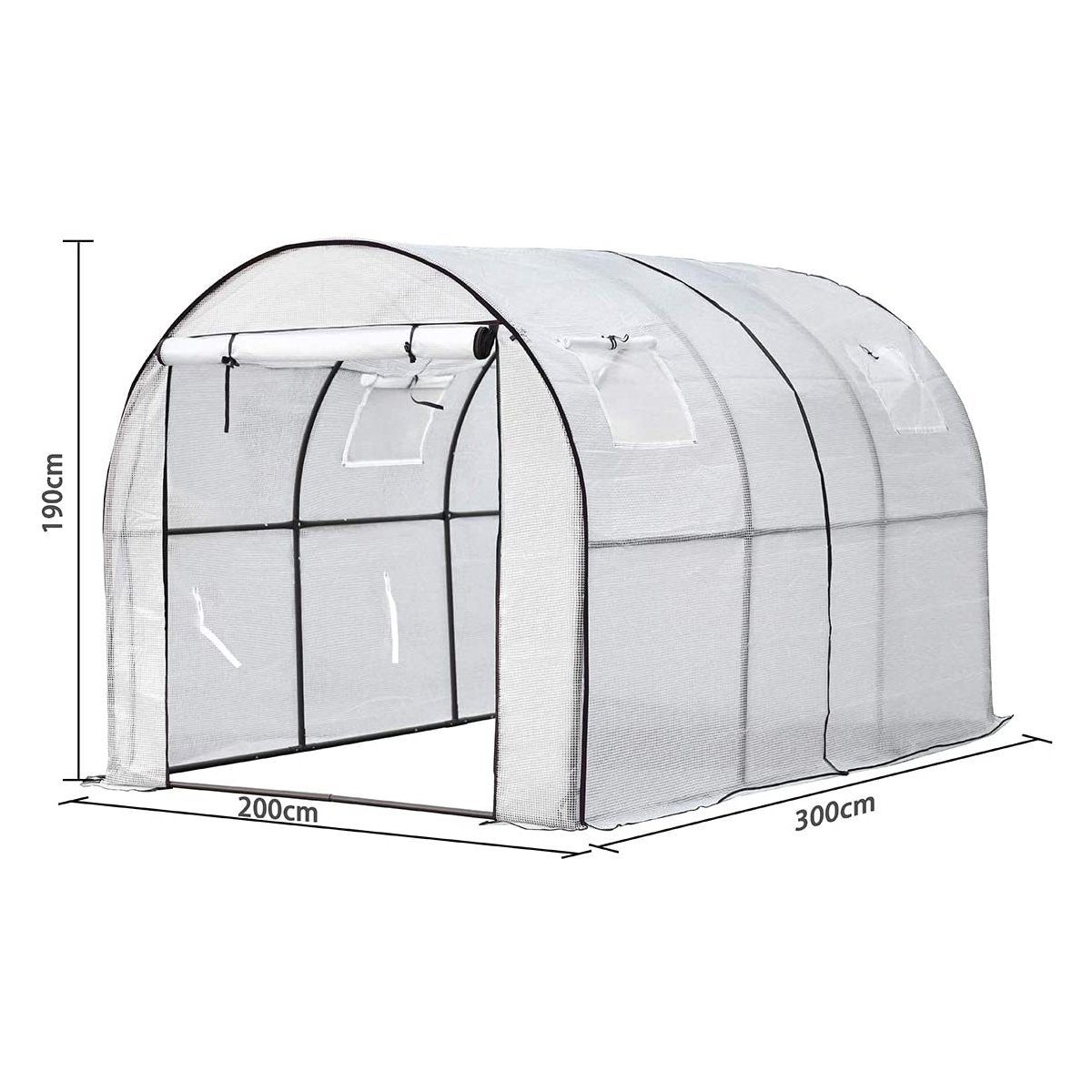 Sekey Foliengewächshaus Foliengewächshaus Tunnel Foliengewächshaus Tomatengewächshaus Aufzucht, 300 x 200 x 190 cm, Folientunnel 150g/m² Extra Stabil und Langlebig