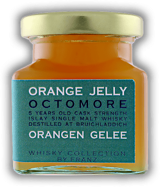 Orangen-Gelee mit Octomore Single Malt Whisky Orangen-Gelee mit Octomore Single Malt Whisky Handgemachter Fruchtaufstrich mit 5% Whiskyanteil. 150	 Gramm