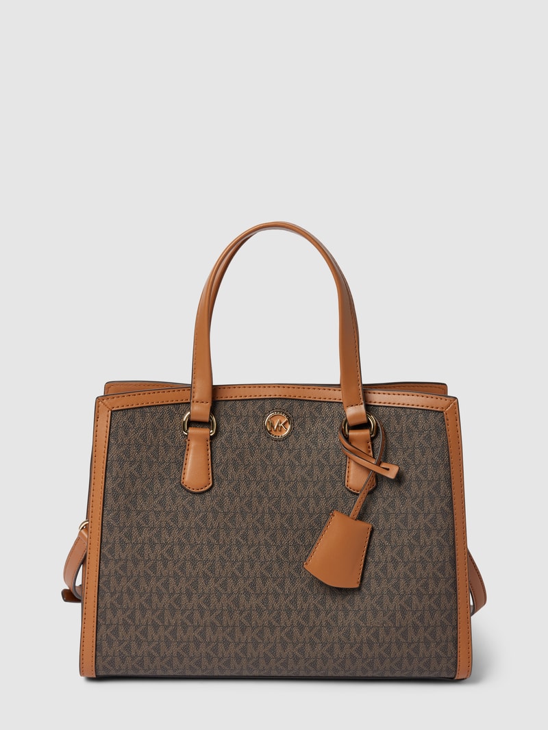 Handtasche mit Allover-Logo Modell 'CHANTAL' in mittelbraun