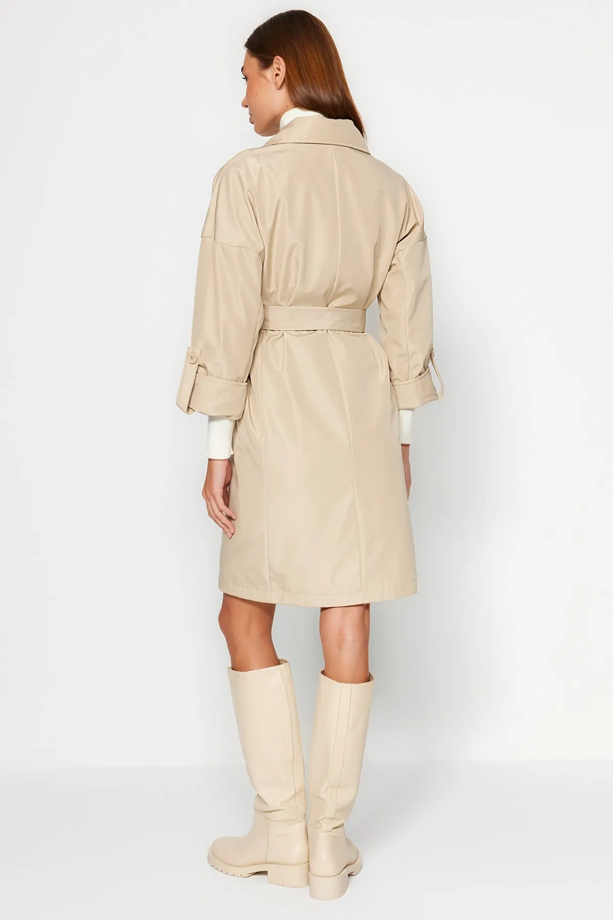 Trendyol Collection  Beiger wasserabweisender langer Trenchcoat TWOAW24TR00019