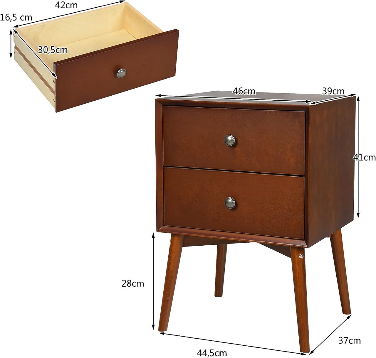 Costway COSTWAY Nachttisch, Nachtschrank mit 2 Schubladen
