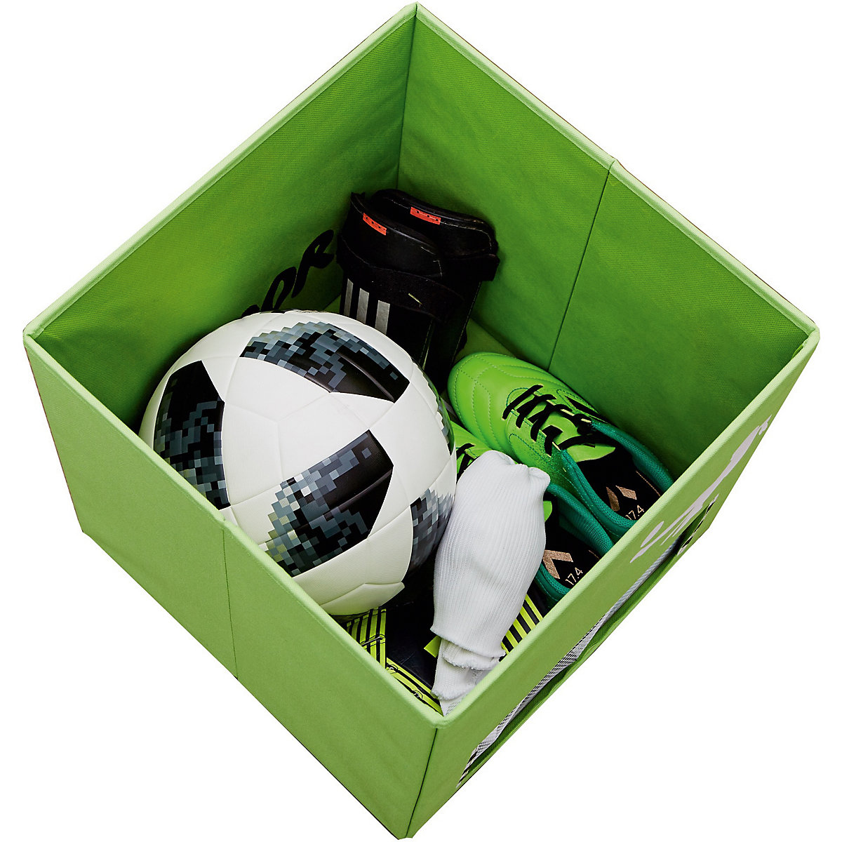 Aufbewahrungsbox Fußball, mit Sichtfenster Tornetz, 30 x 30 x 30 cm