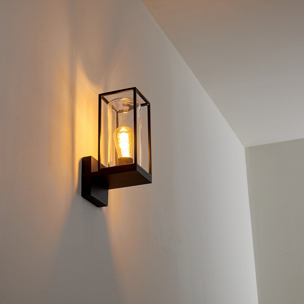 hofstein Außen-Wandleuchte Besana Wandlampe aus Metall, Schwarz, 4 Gläser Bernsteinfarben/Klar, ohne Leuchtmittel, Industrial Style Außenlampe mit Lichteffekt an der Wand, E27, IP44