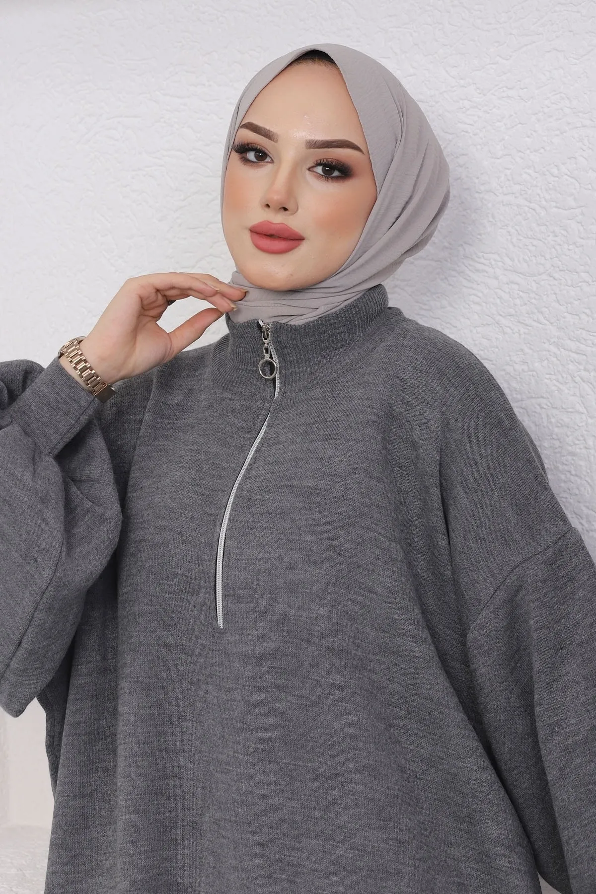 InStyle  Sara Stricktunika mit Reißverschluss – Anthrazit