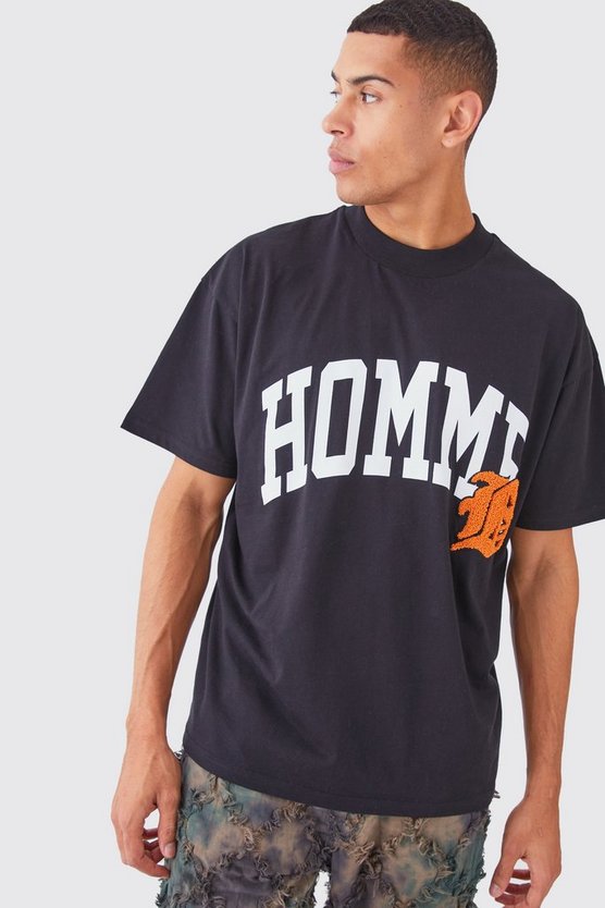 Oversized Extended Neck Varsity Applique T-shirt