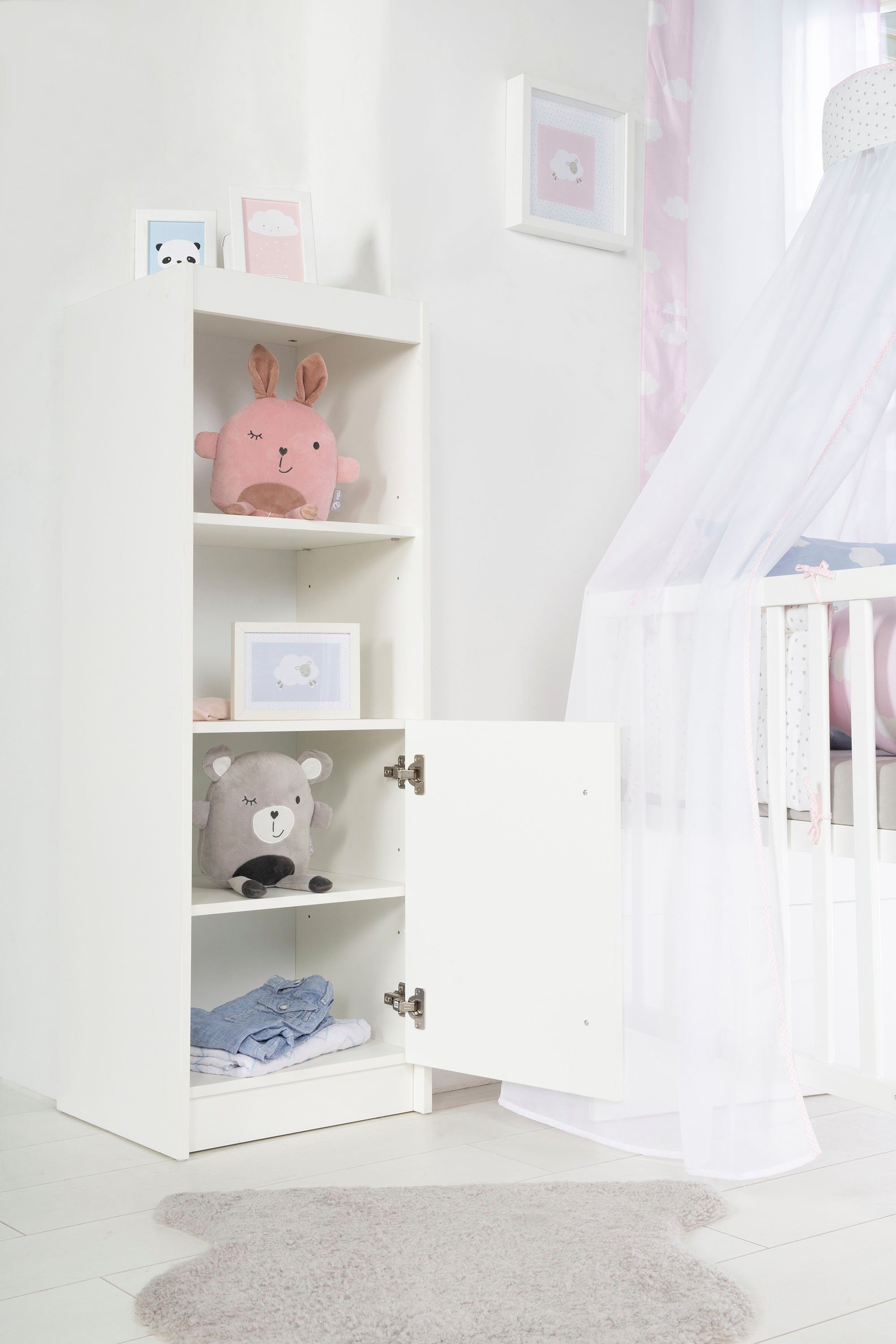 roba® Standregal Regal Maren 125 cm hoch - Weiß, modernes Bücher- oder Dekoregal, 2 offene Fächer, 1 Tür mit 2 Fächern