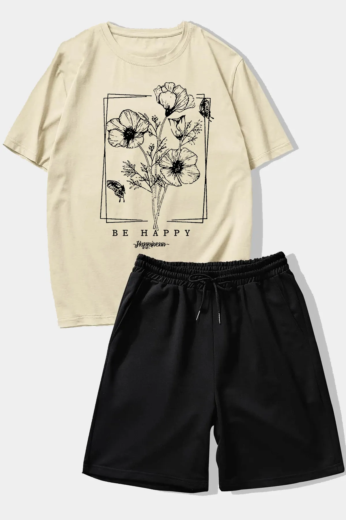 uyguntarz  Be Happy Shorts-Set mit Aufdruck Unisex