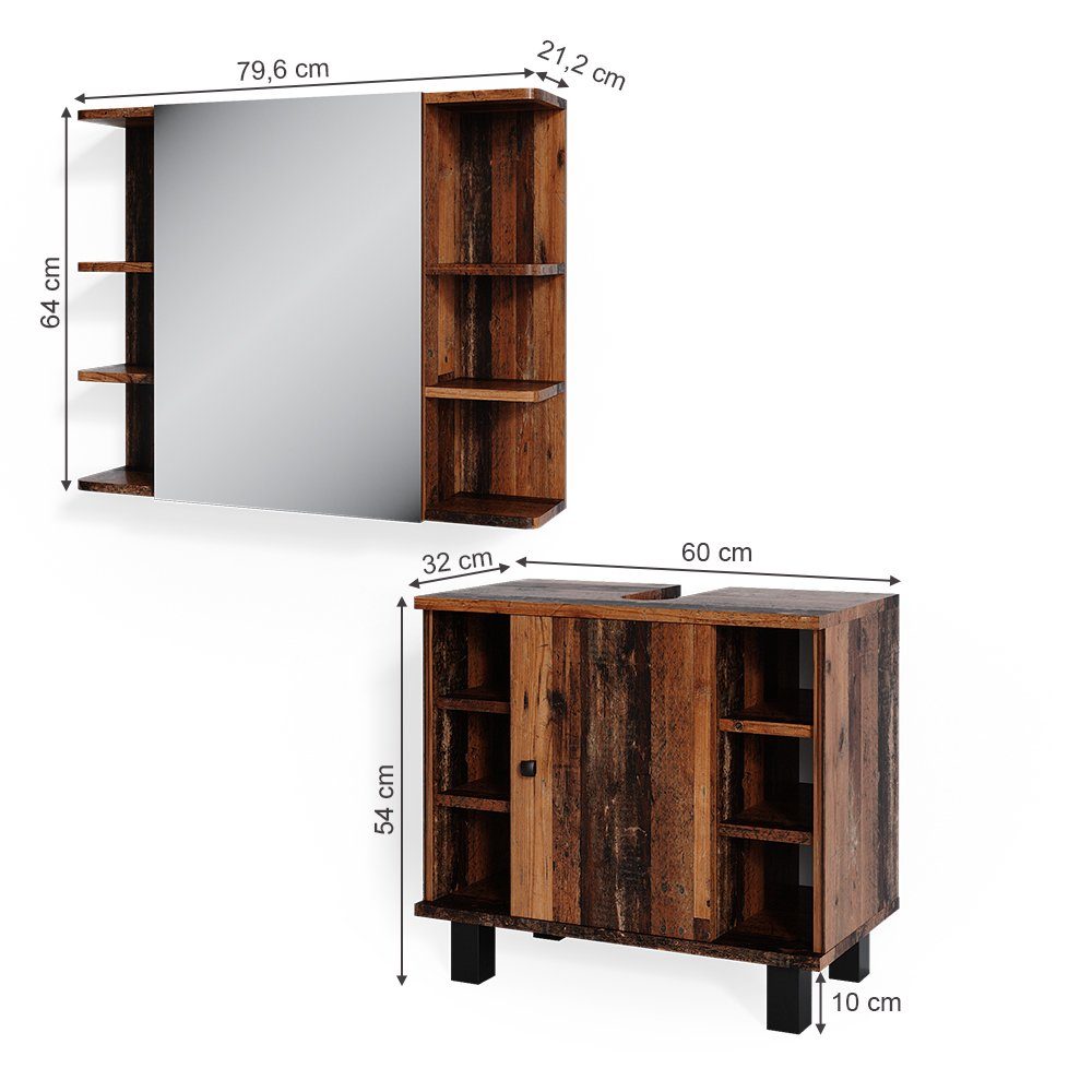 Vicco Badmöbel-Set Badezimmerset FYNN Oldstyle Set 1, (2-er Set, 2-St., 2-er Set)