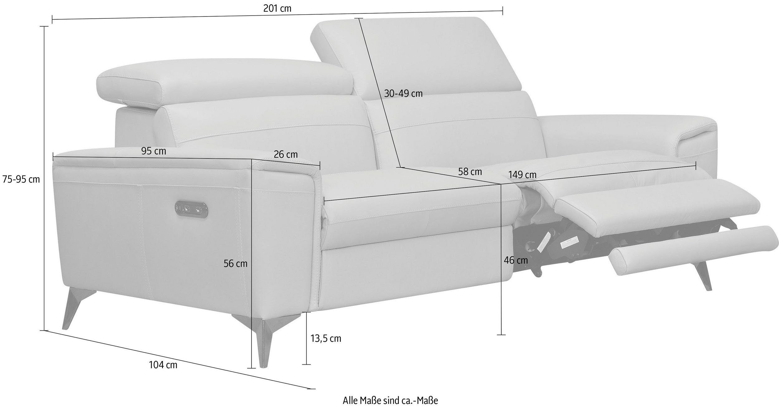 Places of Style 2,5-Sitzer Theron, elektrische Relaxfunktion, Kopfteilverstellung, mit USB-Anschluss.