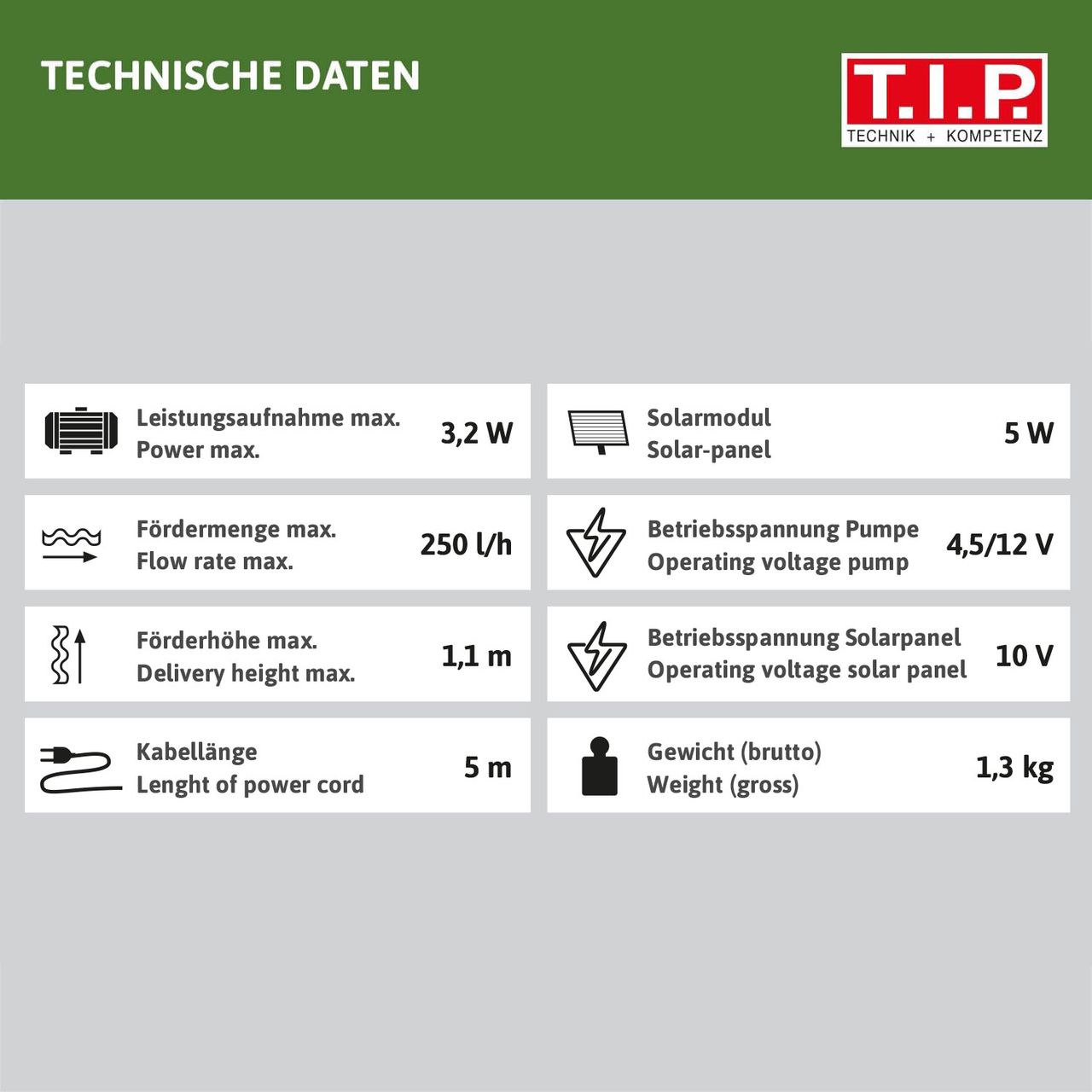 T.I.P. T.I.P Solar-Schwimminsel / Solar-Teichpumpen-Sets SPS 250/6 (Solarset 6 V)