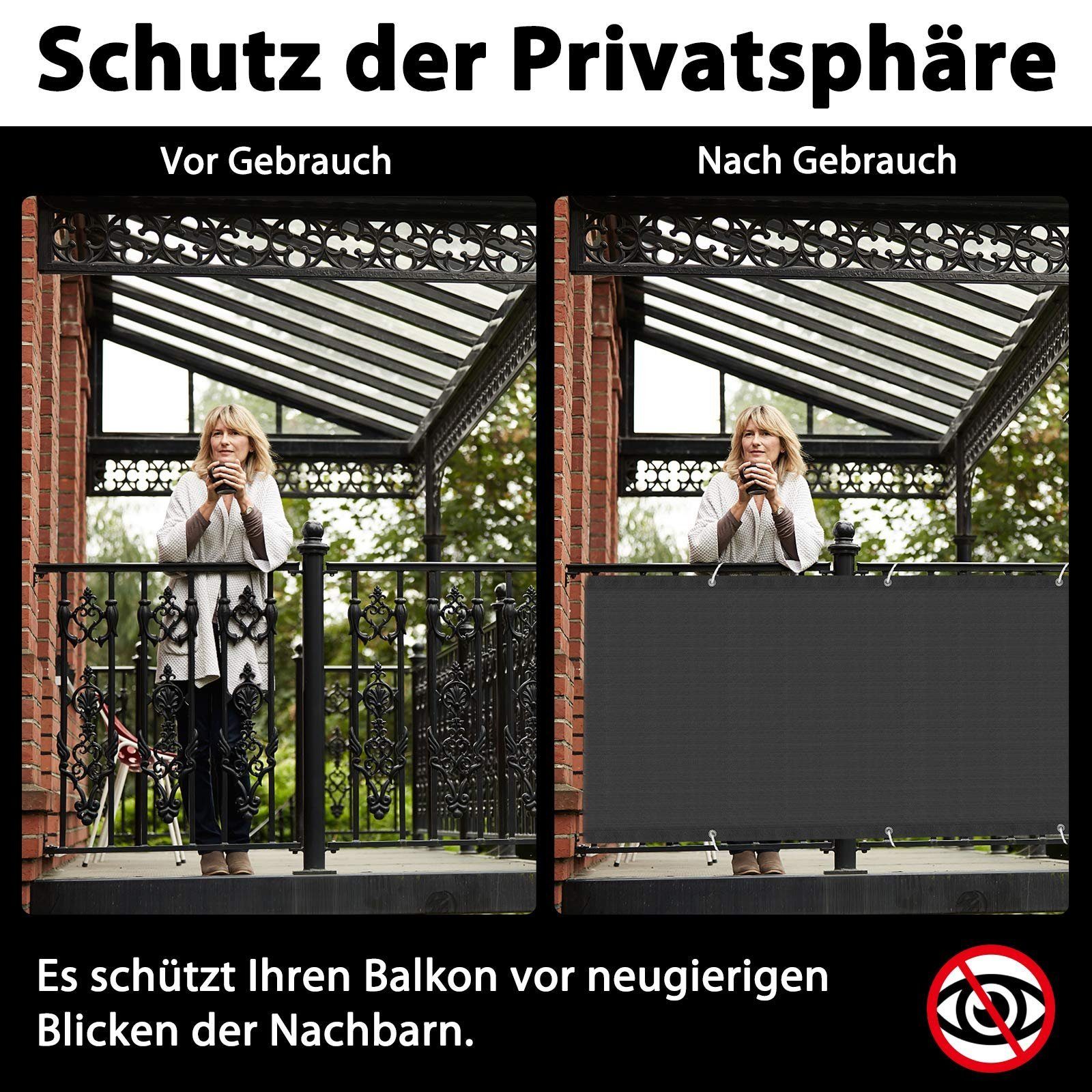 AUFUN Balkonsichtschutz Balkon Sichtschutz aus HDPE Balkonbespannung UV+
