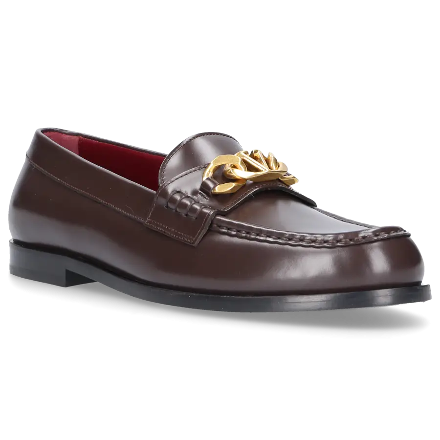 Valentino Garavani - Loafer VLOGO CHAIN Kalbsleder - braun