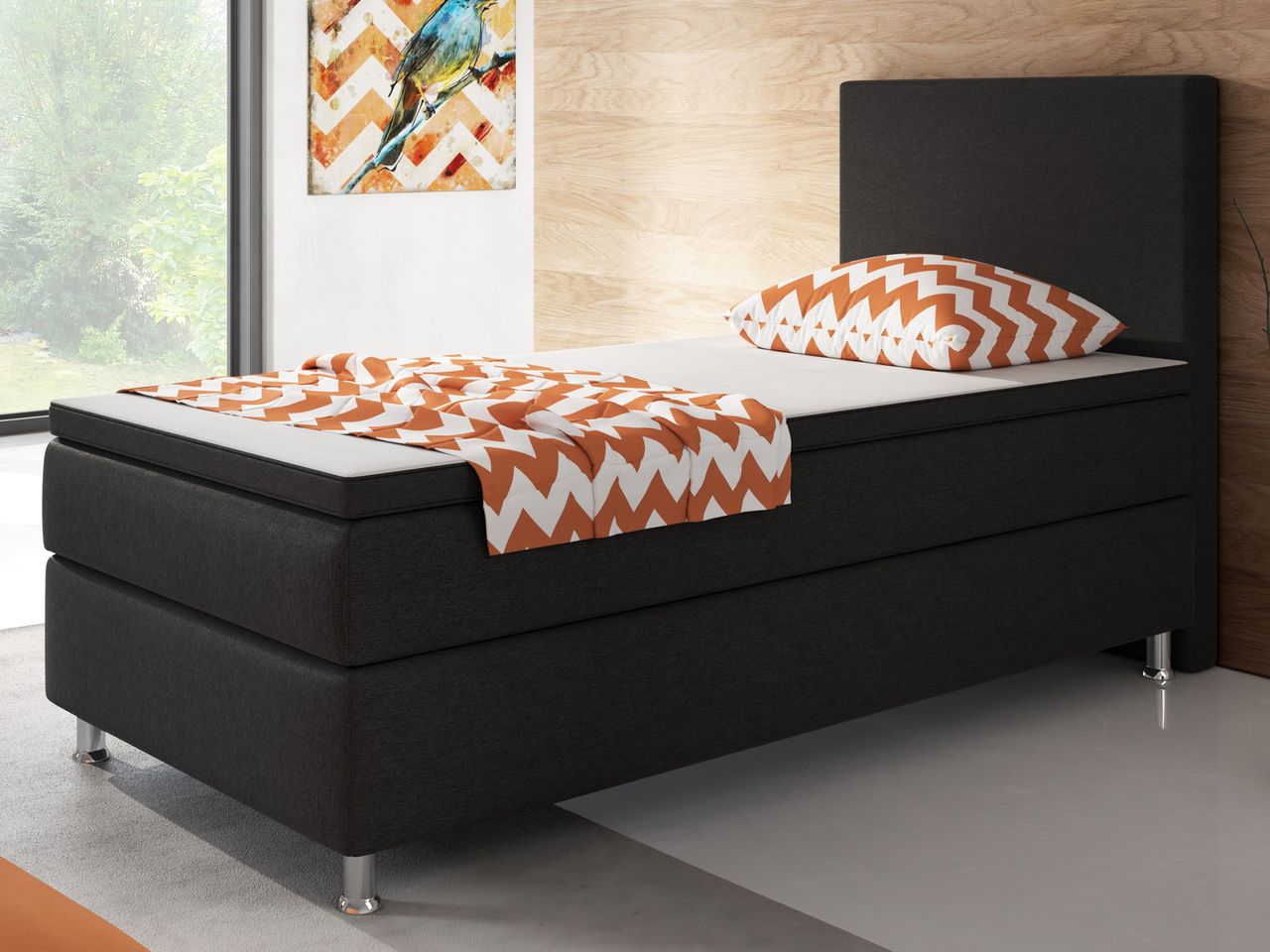IHG Boxspringbett Berlin 90x200 cm Webstoff Schwarz