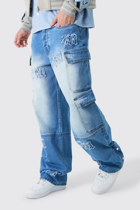 Lockere Cargo-Jeans mit Bm-Applikation und Taschen