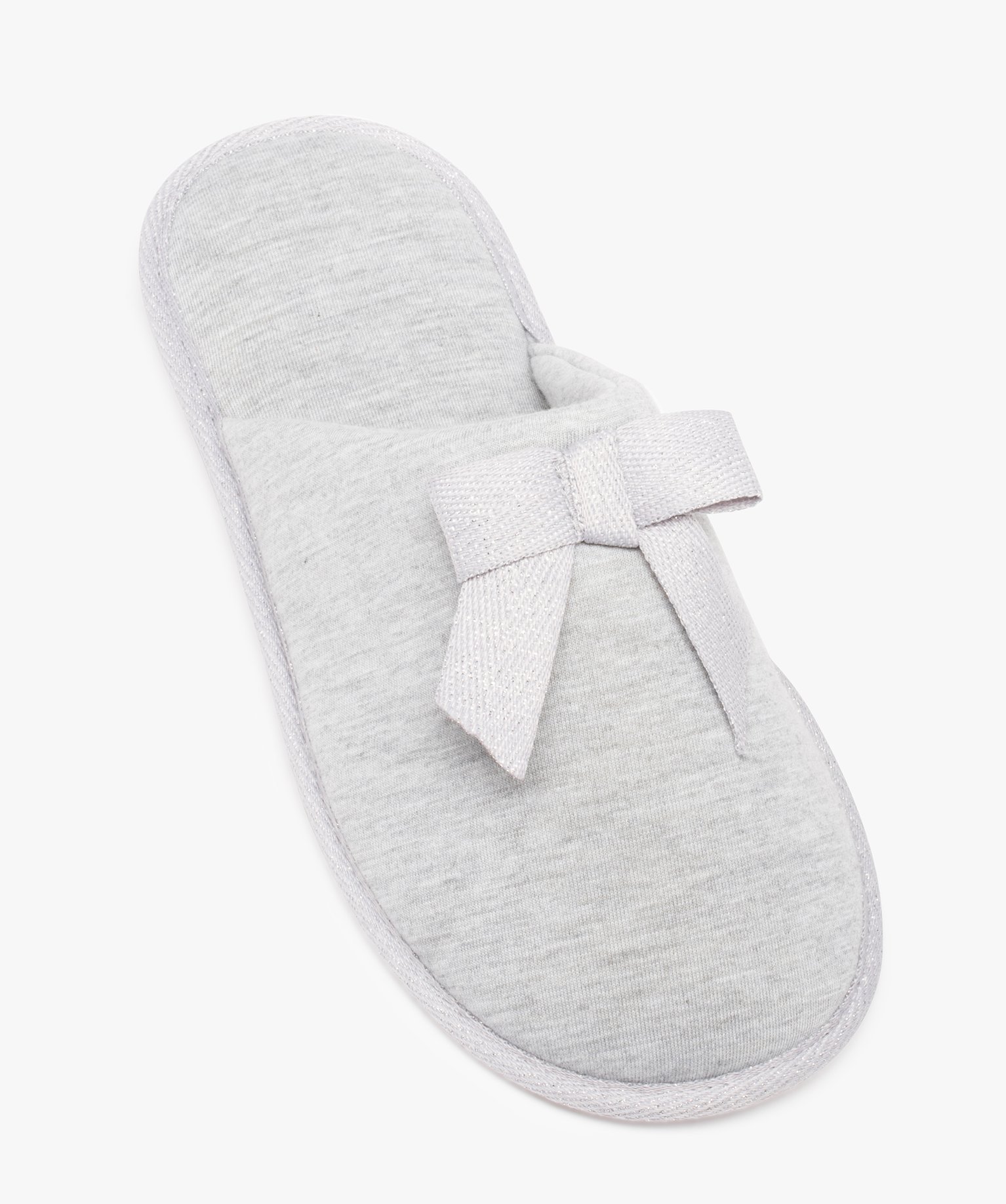 Chaussons femme mules plates en jersey à n?ud brillant gris clair | GEMO