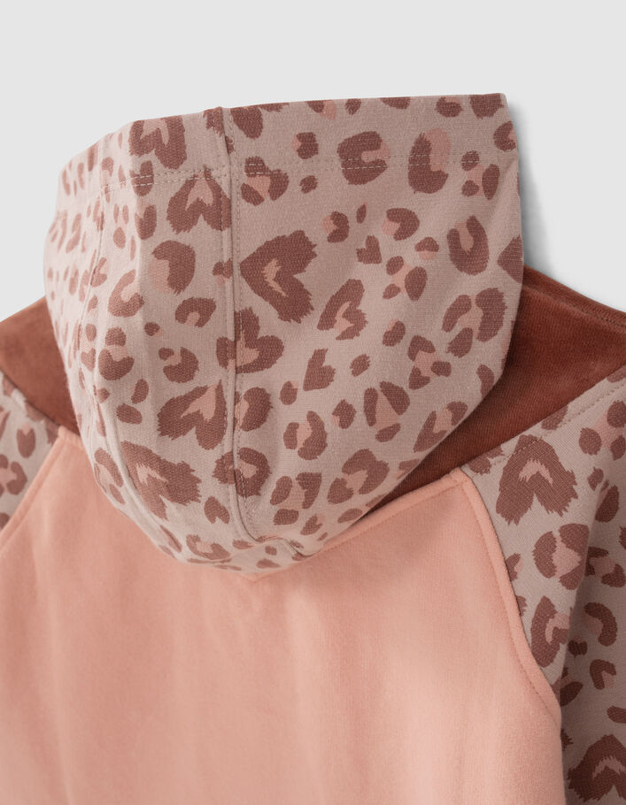 Robe sweat rose à motif léopard fille