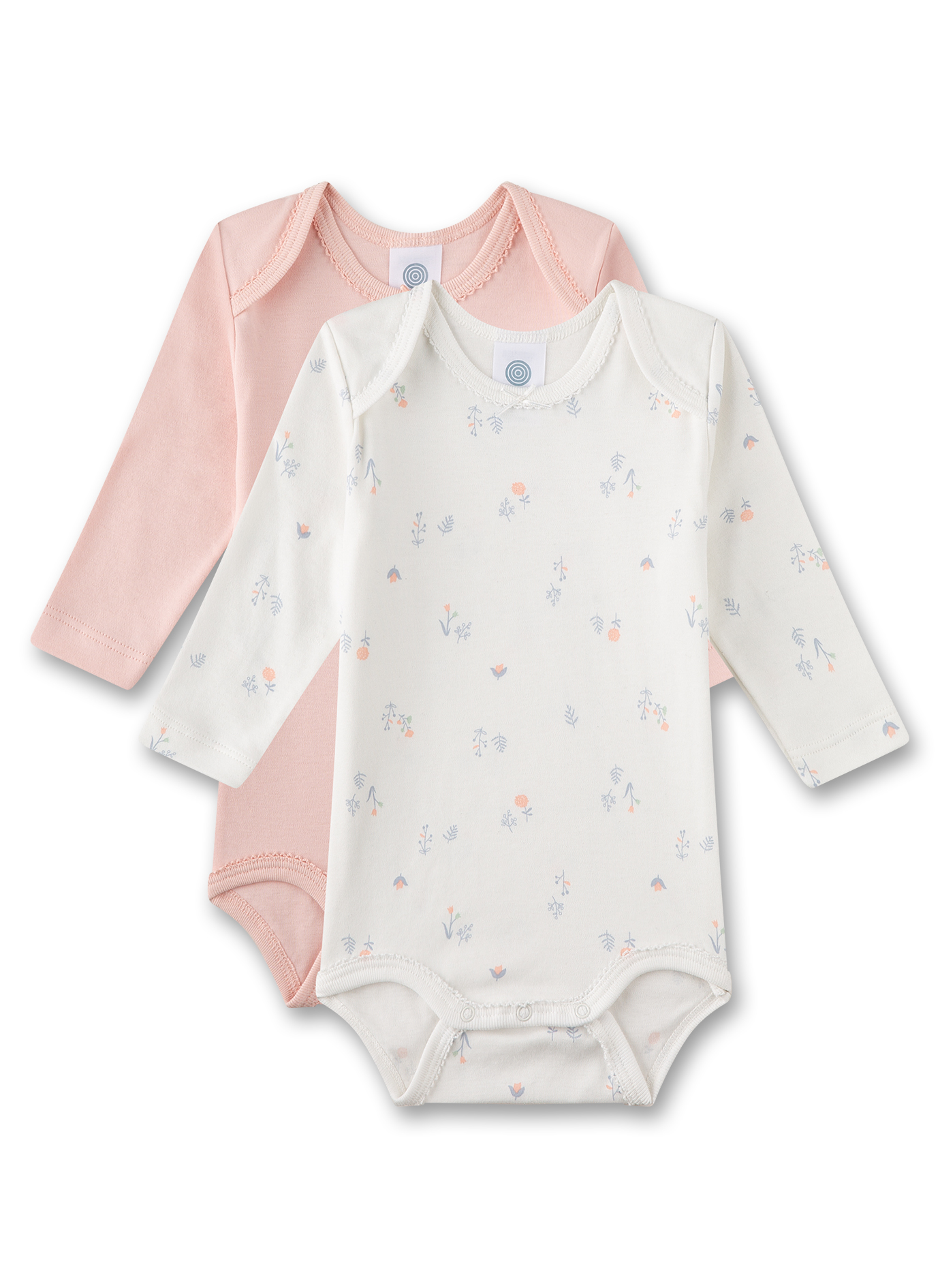 Baby-Body langarm (Doppelpack) Rosa und Weiß mit Blumen