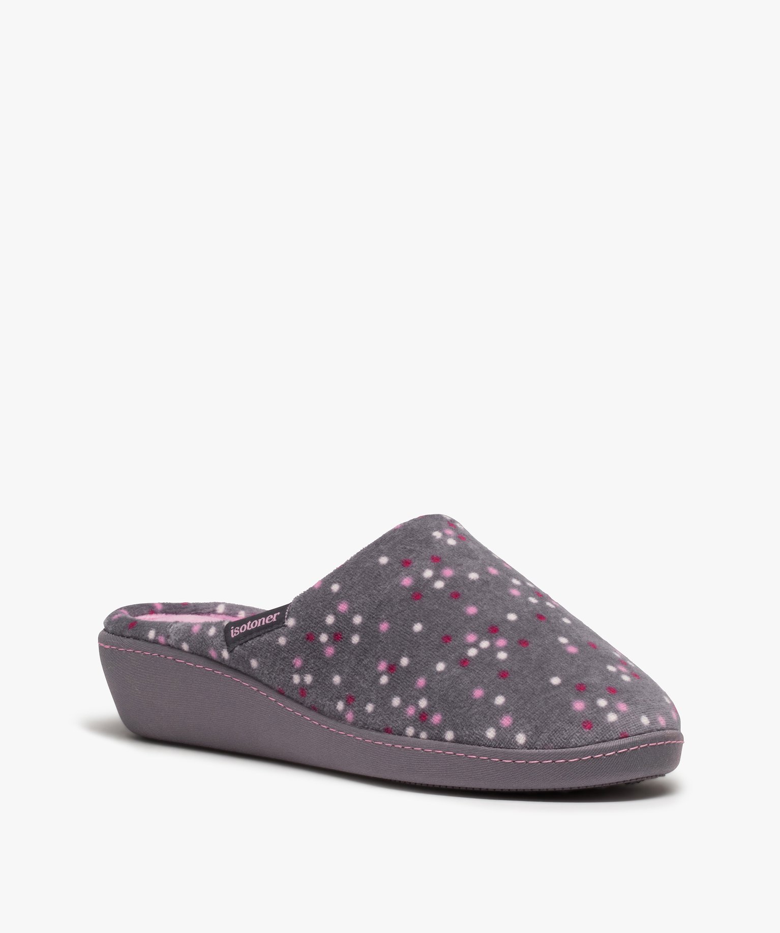 Chaussons femme mules à talon en velours - Isotoner gris | GEMO