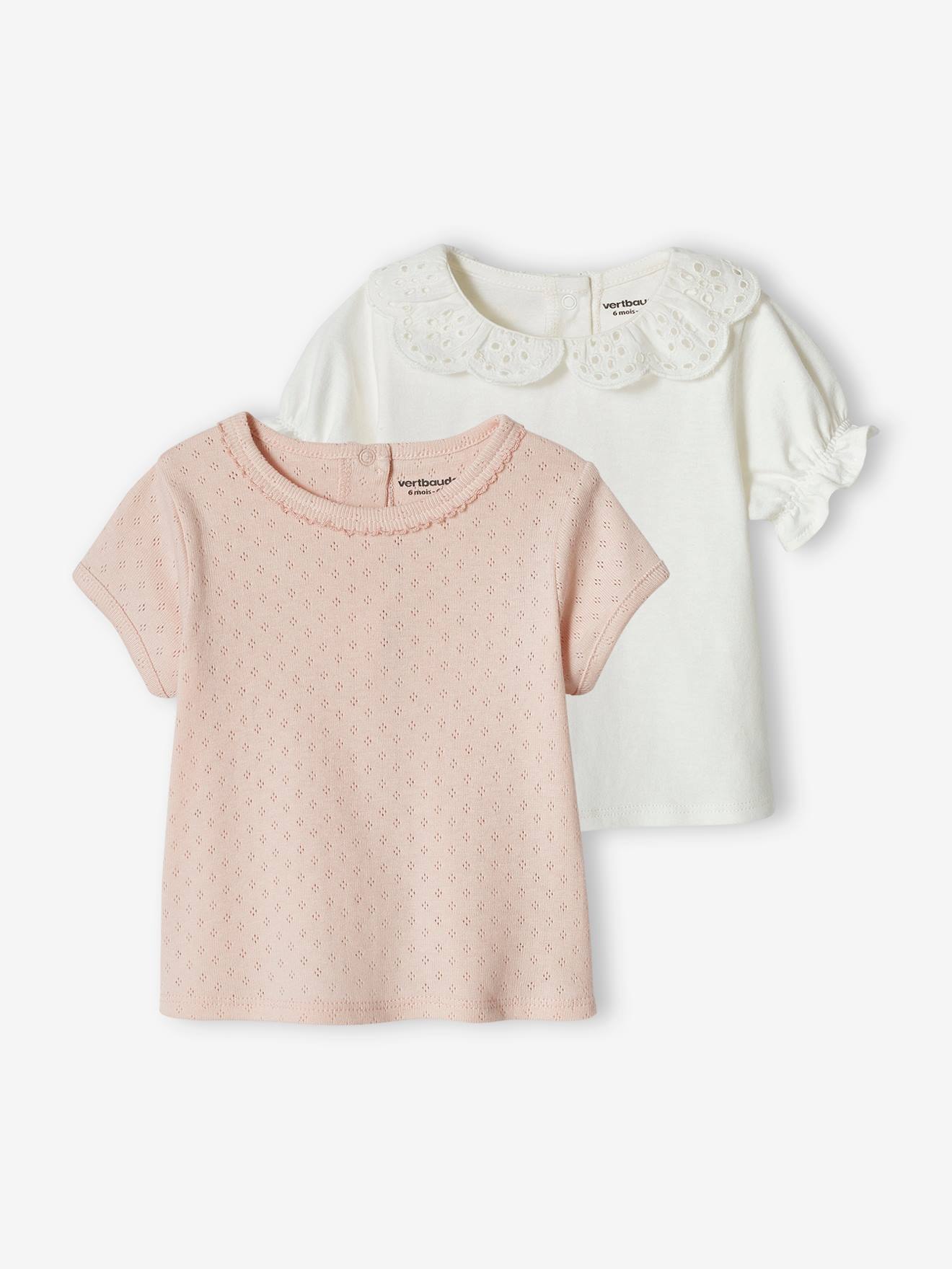 Lot de 2 T-shirts bébé manches courtes rose poudré
