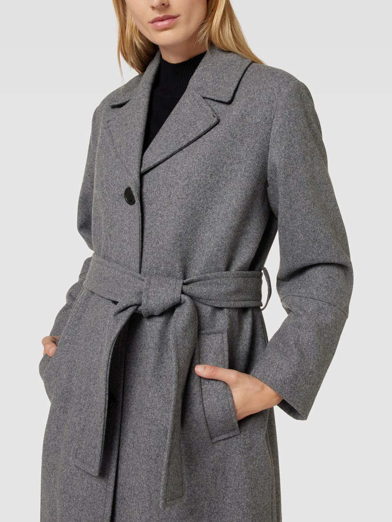 Wollmantel mit Bindegürtel in hellgrau meliert