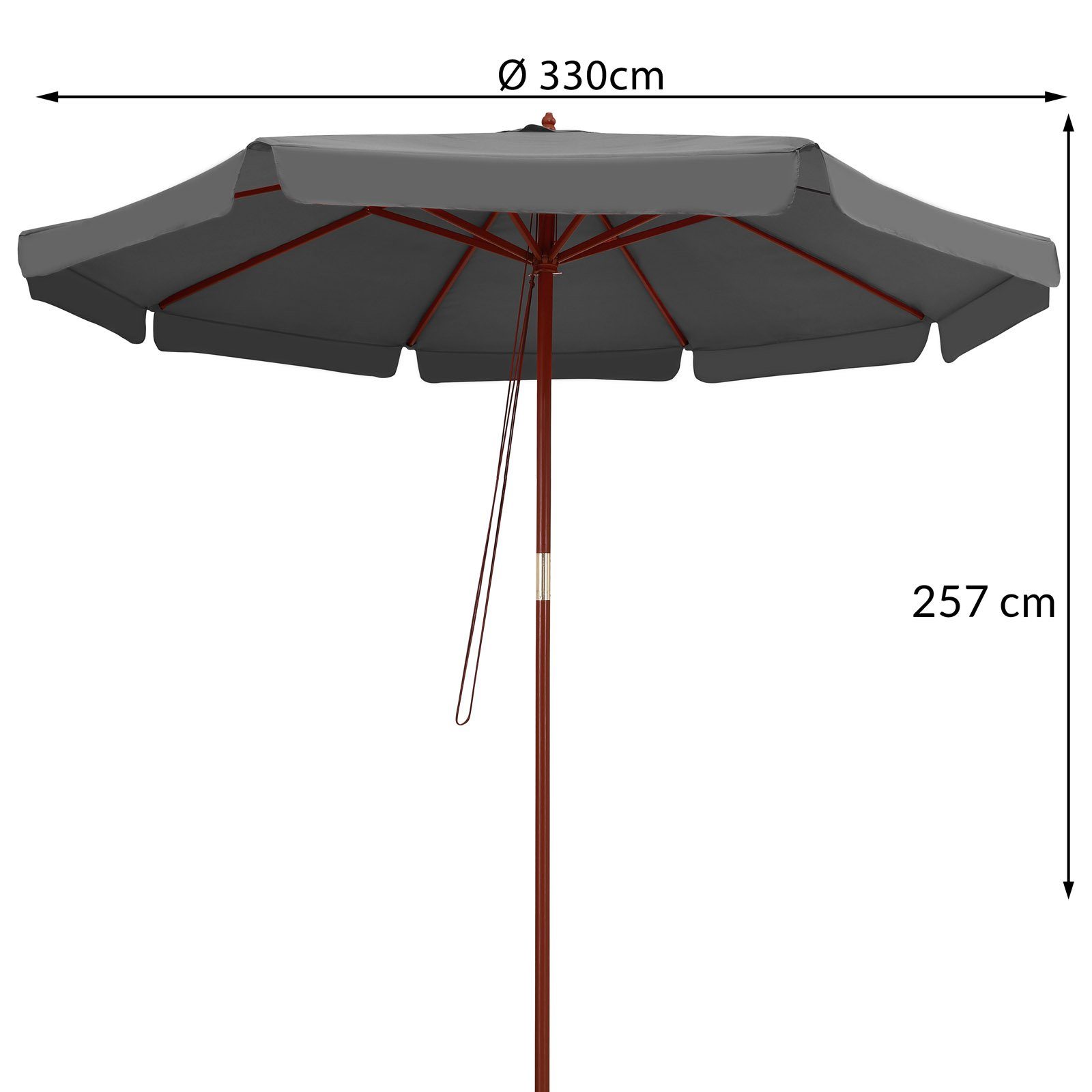Kingsleeve Sonnenschirm, 330 cm Robuster Mast aus Holz UV Schutz 50+ Wasserabweisend Leichtgängiges Seilzugsystem Windöffnung für stabilen Stand Marktschirm Gartenschirm Balkonschirm
