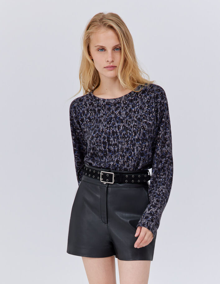 Pull marine tricot à imprimé tachiste Femme