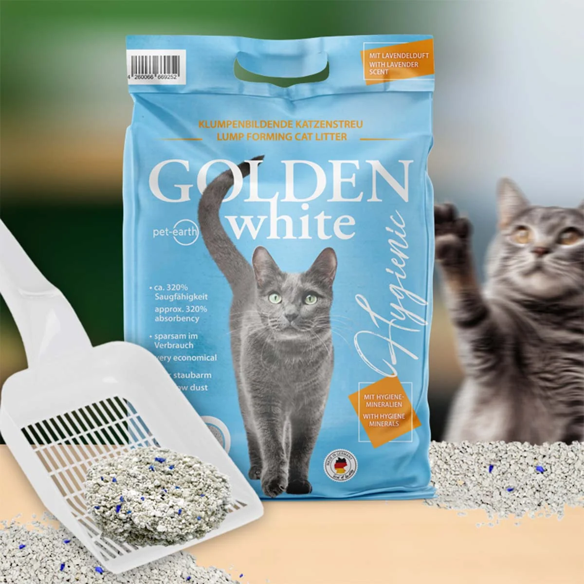 Golden White Hygienic Katzenstreu mit Lavendelduft