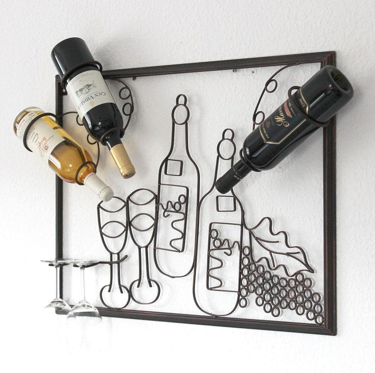 DanDiBo Weinregal Weinregal mit Glashalter Wand Wandbild 091975 Flaschenständer Metall 70 cm Flaschenhalter Wandregal
