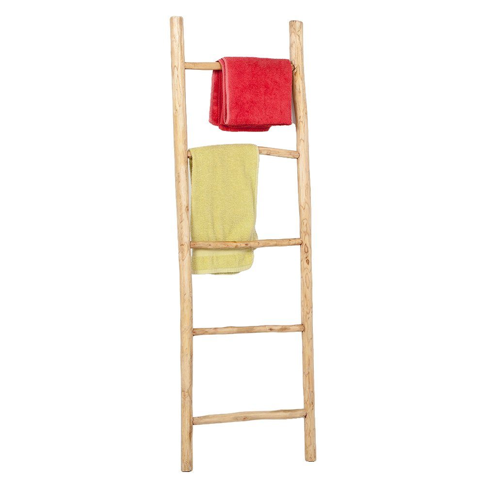 LebensWohnArt Dekoleiter Deko-Leiter KEPALA ca. H150cm Natural Teak Handtuchhalter Kleiderständer