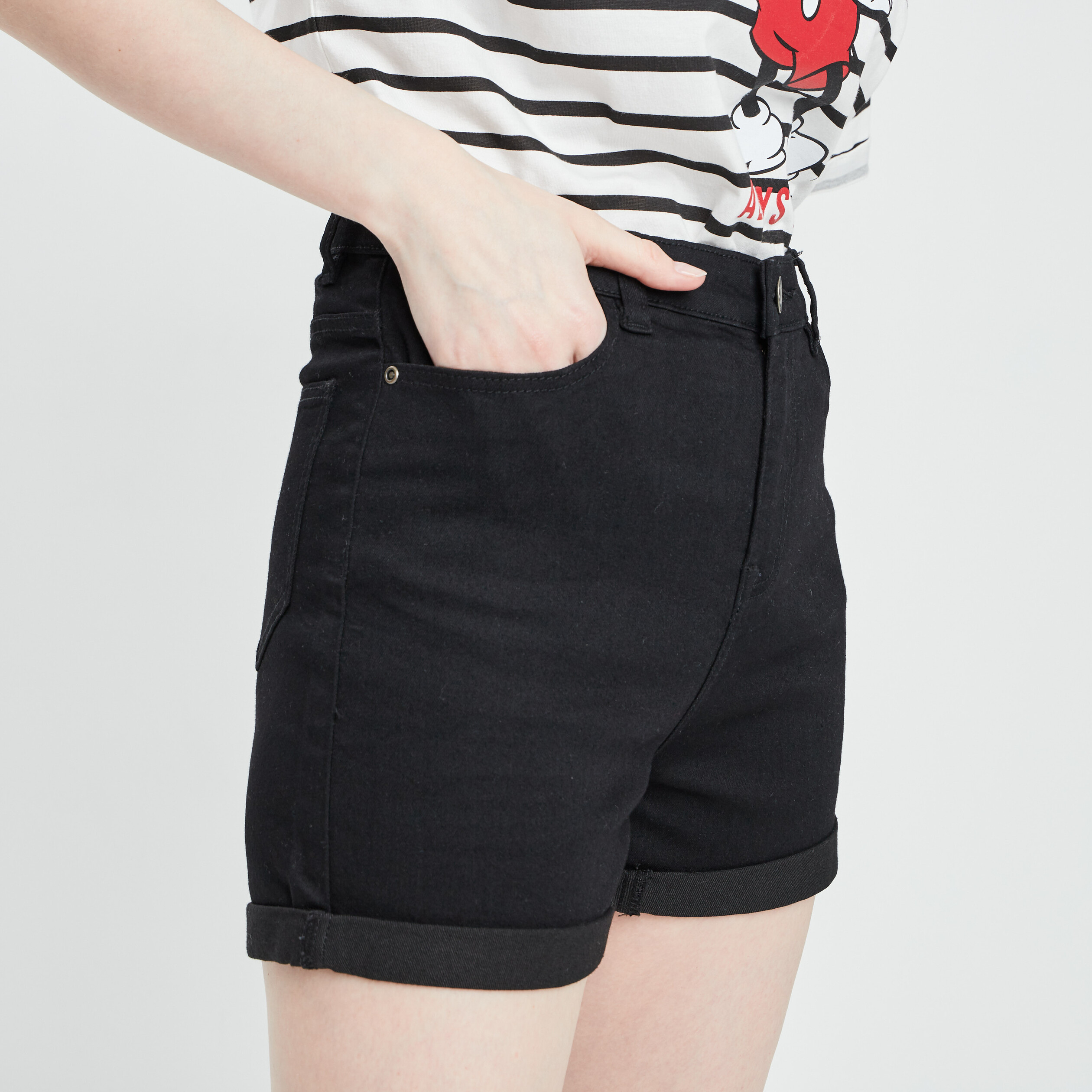 Short slim en jean taille haute denim noir femme | La Halle