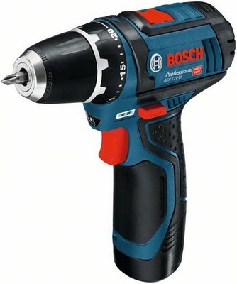 Bosch Blue 0615990G6L GSR 12V-15 Batteridrevet drill 12V 2,0/4,0Ah Li-ion + 39-delers tilbehørssett i veske