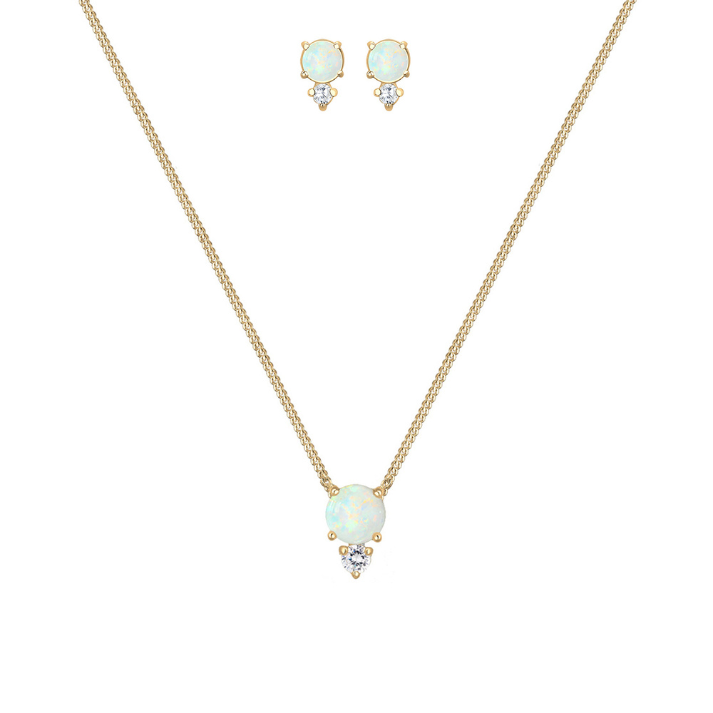 Elli Elli Ensemble de Bijoux Femmes opale synthétique et zirconium set optique géo en  Bijoux